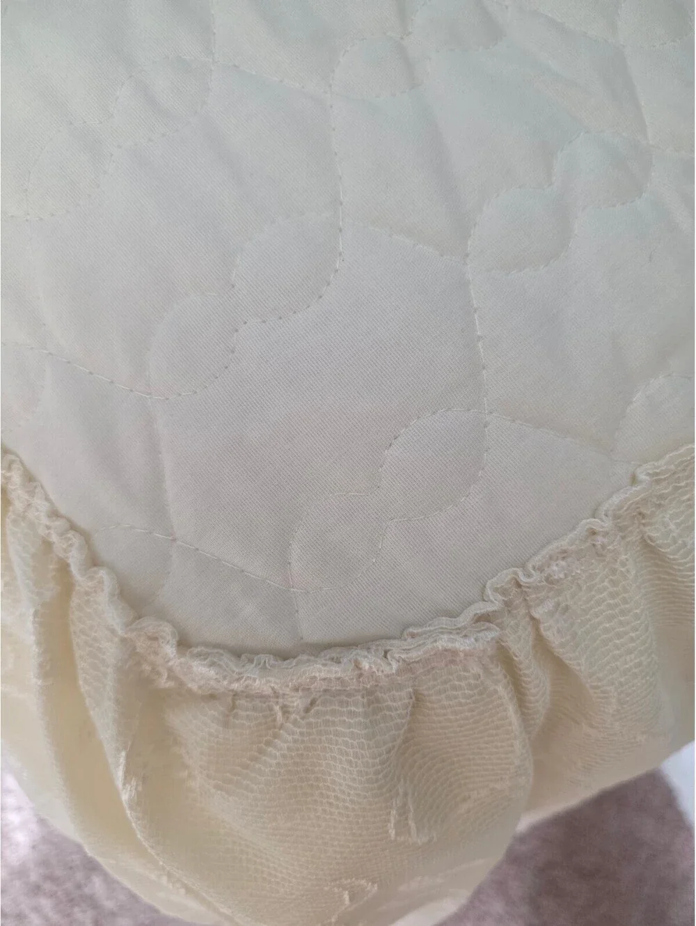 Elegant Vintage Ivory Lace and Quilted Bedspread with Ruffled Edges